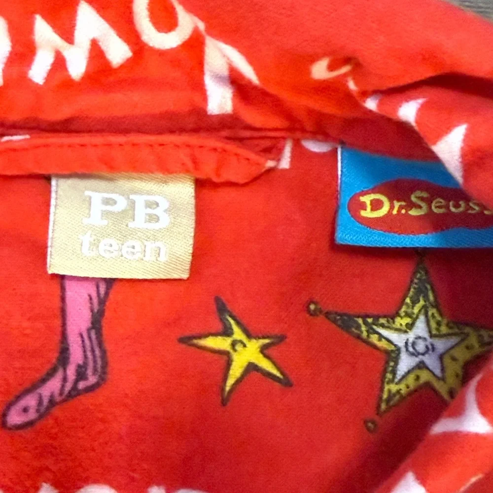 POTTERY BARN TEEN GRINCH FESTIVE PAJAMA SET SIZE SMALL RED CHRISTMAS Top Bottom